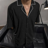 WIAOFELLAS  -  Men Shirt Solid Color Lapel Short Sleeve Pearls Oversize Men Clothing Summer Streetwear 2025 Fashion Casual Male Shirts