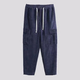 Wiaofellas  -  Autumn Fashion Multi Pockets Corduroy Pants Men Streetwear Casual Solid Color Cargo Pants Stylish Mens Drawstring Lace-up Pants