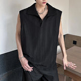 WIAOFELLAS  -  New Summer Men's Tank Tops Turn-down Collar Solid Color Sleeveless Casual Menswear Pullover Male Vests Korean Style
