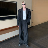 WIAOFELLAS  -  Fashion Elegant Suits Men Two Piece Trend Set Niche Design Korean Shoulder Pad Coat Male Loose Wide Leg Pants