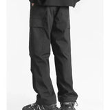 WIAOFELLAS  -  Korean Fashion Wide Leg Spring Autumn Men's Clothing Solid Color Elastic High Waisted Zipper Pockets Trousers Cargo Pants