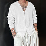 WIAOFELLAS  -  Men Cardigan Solid Knitted V Neck Long Sleeve Men Sweaters Streetwear Loose Korean Style Fashion Casual Men Clothing