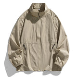 Wiaofellas  -  Men’s New Fashion Casual Trendy Solid Color Zipper Jacket Coat Summer Long Sleeve Stand Collar Jacket Male Clothes Tops Coat