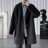 WIAOFELLAS  -  Fashion Men's woolen Coats Solid Color Single Breasted Lapel Long Coat Jacket Casual Overcoat Casual Trench Spring and Autumn
