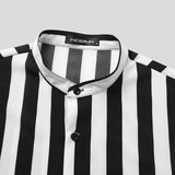 WIAOFELLAS  -  Man Stylish Button Blouse Summer Casual Tops Fashion Striped Men Shirts Short Sleeve Stand Collar Shirt
