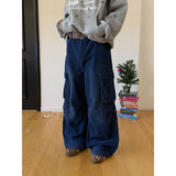 Wiaofellas  -  Autumn Winter Blue Corduroy Cargo Pant Men Women Japanese Streetwear Fashion Loose Casual Wide Leg Track Baggy Pant Man Trousers
