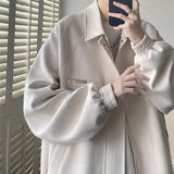 Wiaofellas  -  Men's Suede Jacket American Style Spring Autumn High Sensation Cool Streetwear Baseball Uniform Loose Casual Lapel Coat