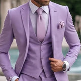 WIAOFELLAS  -  Elegant Purple Suits for Men 3 Piece Fashion Business Smart Casual Male Suit Slim Wedding Party Tuxedo (Blazer+Vest+Pants)