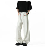 WIAOFELLAS  -  Belt Design Men's Suit Pants Solid Color Draping Ice Silk Deconstruction Straight Wide Leg Loose Male Bottom Summer