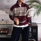 Wiaofellas  -  Fall Winter New Casual Men's Knit Jumpers Vintage Pattern Print Knitting Sweater Tops Men Fashionable Lapel Zipper Sweater