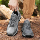 WIAOFELLAS  -  Large Size Mesh Surface Breathable Solid Color Outdoor Series Grip Wear-resistant Men's Lace-up Soft Sole Casual Hiking Shoes