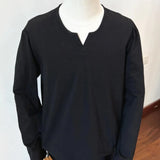 WIAOFELLAS  -  Spring Cotton Long Sleeved T-shirt Men Fashion White V-neck T Shirt Men Streetwear Korean Loose Pullover T Shirt Mens Top M-2XL