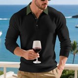 WIAOFELLAS  -  New Autumn Casual Men Polo Shirt Urban Chic Patchwork T-shirts High Quality Long Sleeve Tops Hot Sale All-match Holiday T-shirt