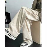WIAOFELLAS  -  Korean Fashion Wide Leg Trousers Cargo Solid Color Elastic High Waisted Men's Clothing Spring Autumn Boyfriend Cropped Pants