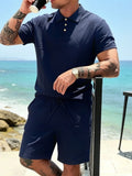 Wiaofellas  -  Men Short Sleeve Tops And Shorts Two Piece Suits Fashion  Breathable Sets Leisure Linen Loose Solid Color Summer Outfits
