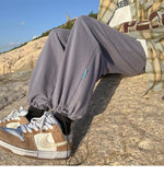 WIAOFELLAS  -  Trendy White Dstring Trousers for Men Casual Loose Fit Low Waist Long Pants Youthful Energy Sle Summer Thin Material