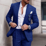 Wiaofellas  -  Linen Suits For Men Beach Wedding Slim Fit Jacket Pants 2 Piece Set Smart Casual Blazer Trouser High Quality Males Clothing