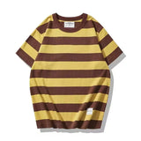 WIAOFELLAS  -  Heavy double cotton short sleeve t pocket American retro thick horizontal thick wide stripe T-shirt men's and women's T-shirt