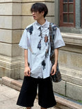 Wiaofellas  -  Japanese Style Summer Ice Silk Cool Shirt Men's Short sleeve Instagram Graffiti Print Shirt Loose American Trendy Pi Shuai Tops