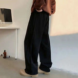 WIAOFELLAS  -  Korean Style Men's Casual Pants Drawstring Solid Color Pocket Three-dimensional Line Elastic Waist Male Trousers