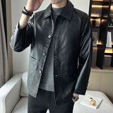 Wiaofellas  -  Mens Pu Leather Motorbike Jacket Fashion Turn Down Collar Motorcycle Biker Coats Loose Faux Leather Jacket Men Streetwear Man