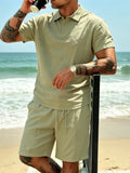 Wiaofellas  -  Men Short Sleeve Tops And Shorts Two Piece Suits Fashion  Breathable Sets Leisure Linen Loose Solid Color Summer Outfits