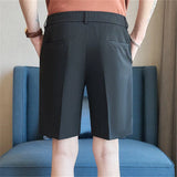 WIAOFELLAS  -  Men's Elastic Waist Suit Shorts Summer Solid Drawstring Business Casual Knee Length Pants Male Korean Fashion Short Trousers