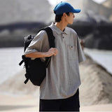 WIAOFELLAS  -  Fashion Men's Solid Color Pockets Button Casual T-shirts Trendy Short Sleeves Turn Down Collar Tops