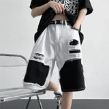WIAOFELLAS  -  2025 New Men's Summer Fashion Stitching Loose Denim Shorts Male High Street Straight Shorts Men Contrast Color Short Jeans P873