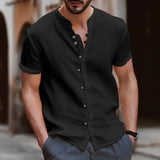 WIAOFELLAS  -  New summer fashion men's retro button casual short-sleeved shirt