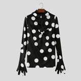 WIAOFELLAS  -  Men T Shirt Polka Dot Printing Turtleneck Gloves Long Sleeve Male Tee Tops Streetwear Pleated Fashion Casual Camisetas