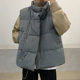 WIAOFELLAS  -  Corduroy Parkas Vest Men Stand Casual Keep Warm Loose Sleeveless Cotton Padded Harajuku Korean Style Teens Outwear All-match