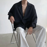 WIAOFELLAS  -  Korean Oversized Shirt Men Fashion Society Mens Dress Shirt Casual Loose Long Sleeved Shirt Mens Black White Formal Shirts M-XL