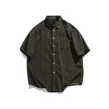 Wiaofellas  -  Retro Striped Short Sleeve Loose Casual Shirt Unisex Summer Set Hong Kong Style Five-Quarter Sleeve Blouse for Women