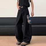 WIAOFELLAS  -  Plaid Design Patchwork Men's Trousers Pocket Contrast Color Machete Pants Straight Casual Wide Leg Male Bottom New