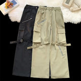WIAOFELLAS  -  New Spring and Autumn Fashion Brand American Design Sense Strap Work Clothes Straight Tube Loose Versatile Cool Casual Pants