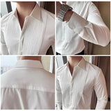 WIAOFELLAS  -  High-end Elegant Long Sleeve Men Dress Shirt Business Casual Button Slim Fit Solid Men's Shirts Stage Party Social Mens Clothing