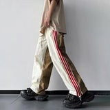 WIAOFELLAS  -  Fashion Men's Spliced Striped Contrast Color Casual Pants Trendy Summer Straight Drawing Loose Trousers Male