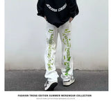 Wiaofellas  -  Vibe Style Pants Graffiti Tie-dye Printed Jeans Men and Women Straight Trousers