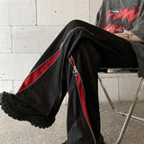 WIAOFELLAS  -  Contrasted Color Splicing Fork Pants Summer Design Niche Zipper Straight Pants European and American Hiphop Street Blowout Pants