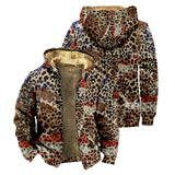 WIAOFELLAS  -  Plus Size Men's Short Zipper Hooded Padded Warm Thick Jacket Leopard with Red Print Daily Casual Winter Jacket