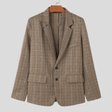 WIAOFELLAS  -  Men Blazer Plaid Lapel Long Sleeve Button Casual Suits Men Streetwear Autumn Fashion Leisure Male Coats S-5XL