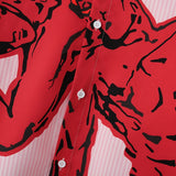 WIAOFELLAS  -  Men Sets Printing Striped Patchwork Streetwear Lapel Long Sleeve Shirt Crop Tops & Shorts Two Pieces Sets 2025 Men Suits