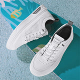 WIAOFELLAS  -  Men's Flat Lace-up Classic Series Solid Color Anti-slip Student Vulcanized Sports Shoes Trend Casual Leather Skateboard Shoes