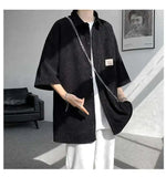 WIAOFELLAS  -  Fashion Men's Solid Color Pocket Design Short Sleeves Blouse Trendy Single-breasted Lapel Casual Shirts Male Summer