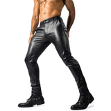 Wiaofellas  -  Spring Autumn Fashionable Men's PU Leather Pants Vintage Stretch Slim Fit Trousers for Men Casual Solid Color Leather Pants