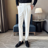 Wiaofellas  -  Casual Commuting Versatile Men's Clothing Splice Buttons Pocket Fashion High Waisted Solid Color Wide Leg Straight Leg Pants