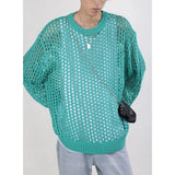 Wiaofellas  -  Mens Hollow-Out Niche Color-Blocked Knitwear Streetwear Fashion Youth Trend Couple Long-Sleeved Top Men'S Clothing 2026 New