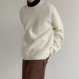WIAOFELLAS  -  Casual Textured Sweater Mens Knit T Shirts Long Sleeve O Neck Solid Color Bottoming Tops Men Autumn Daily Leisure Knitted Jumper