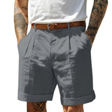WIAOFELLAS  -  Men'S Cotton And Linen Shorts Fashion Casual Solid Color Sexy Elastic Waist Half Length Pants Slim Fit Street Beach Wear